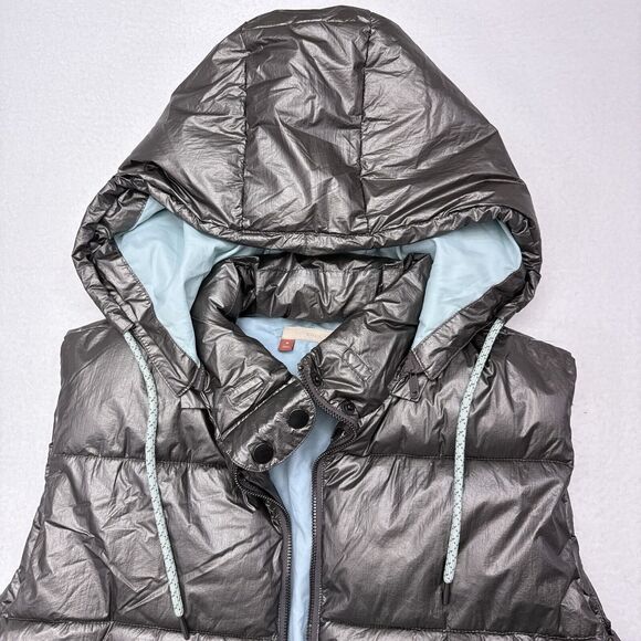 Pilcro Puffer Vest Size Medium Silver Anthropologie Hooded Apres‎ NO ZIPPER - Picture 4 of 10